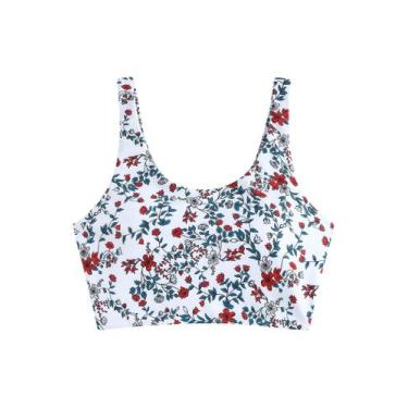 Imagem de Top de biquíni ZAFUL Crop Tankini Top acolchoado com gola redonda azul