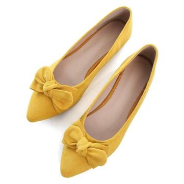 Imagem de Sapatos rasos TN TANGNEST Bowknot para mulheres em camurça amarela