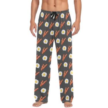 Imagem de Calça de pijama Ollabaky Fried Eggs e bacon para homens tamanho M