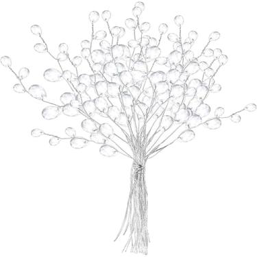Imagem de GSHLLO 30 ramos de flores de acrílico para árvore de Natal ramos de cristal hastes de flores transparentes flores artificiais e galhos com contas de galhos florais palitos decorativos de contas para
