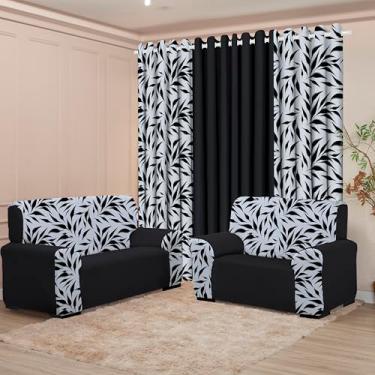 Imagem de Kit Sala com Cortina + Capas de Sofá 2 e 3 Lugares Coladinha Mista (BLACK BELLE)