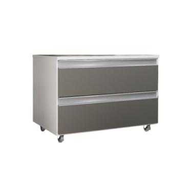 Imagem de Armário de banheiro com rodízios e 2 gavetas - Espaçoso para organizar os itens essenciais do banheiro, resistente, mas fácil de mover, perfeito para banheiros familiares. (Branco/Cinza)