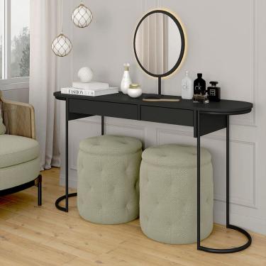 Imagem de Camarim Industrial Aysha 2 Gav. Espelho Com Led Preto Fosco - M.a