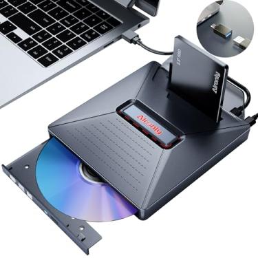 Imagem de Alronly Unidade externa de CD/DVD para laptop/PC, USB 3.0 Tipo-C USB Player portátil para computador CD DVD +/-RW Disk Drive CD Burner Writer Reader compatível com desktop Windows Apple Linux (F05)