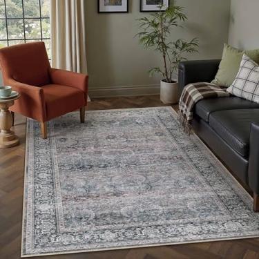 Imagem de HUGEAR Tapete de área 3x5 roxo lavável macio antiderrapante vintage floral envelhecido tapete de pelo baixo para animais de estimação para cozinha, cabeceira, entrada, corredor, varanda, sala de