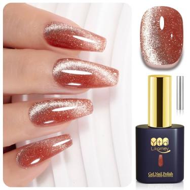 Imagem de YTD Likomey Esmalte de gel Cat Eye, Platinum Glitter 15 ml, champanhe, dourado, refletivo, holográfico, flash, brilhante, salão de beleza, verniz UV para casa com bastão magnético, sem HEMA MY512