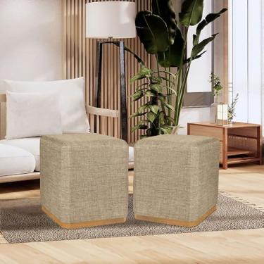 Imagem de Kit 2 Puff Quadrado Grande Linho Bege Decorativo - Kazza Shop