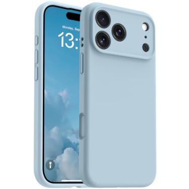Imagem de OTOFLY Capa magnética para iPhone 17 Pro Max, compatível com Magsafe, capa de celular de silicone líquido clássica, botão de controle de câmera integrado, forro de microfibra antiarranhões, azul bebê