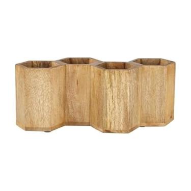 Imagem de Gourmet Basics by Mikasa Organizador de talheres de madeira hexagonal, 33 x 14 x 12 cm, marrom