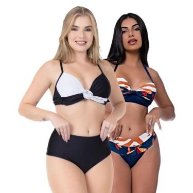 Imagem de Kit Biquínis Feminino Hot Pant Bicolor Cós Alto Bojo Fixo - Hype Modas