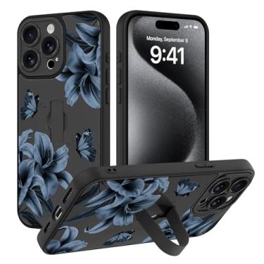 Imagem de AIGOMARA Capa compatível com iPhone 15 Pro Max com alça de dedo, estampa floral de lírio de borboleta para mulheres e meninas, capa protetora fina à prova de choque de TPU macio para iPhone 15 Pro Max
