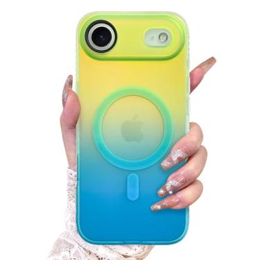Imagem de AIGOMARA Capa magnética para iPhone Air, compatível com Magsafe, capa iridescente fluorescente para mulheres e meninas, capa protetora fosca translúcida à prova de choque 6,5 polegadas 2025, verde