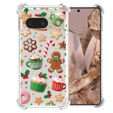 Imagem de CAROKI Capa de celular de Natal para Google Pixel 8A - Capa protetora de TPU transparente transparente com estampa de pão de gengibre e sobremesas de Natal, capa fofa à prova de choque para meninos e