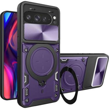 Imagem de Fofvccv Capa para Google Pixel 10 Pro XL com capa de lente de câmera deslizante para homens, capa protetora militar à prova de choque com anel magnético suporte para Google Pixel 9 Pro XL JS roxo