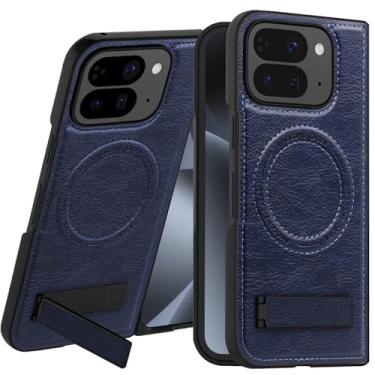Imagem de CCSmall Capa dobrável para Google Pixel 10 Pro com suporte dobrável de metal, anel magnético de couro PU para Google Pixel 10 Pro Fold JDW azul