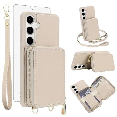 Imagem de Capa de celular para Samsung Galaxy S24 FE 5G carteira de celular com protetor de tela de vidro temperado alça transversal para pulso suporte de cordão com bloqueio RFID S 24 EF S24FE 24S mulheres