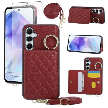 Imagem de Asuwish Capa para celular Samsung Galaxy S24 FE 5G capa carteira e protetor de tela de vidro temperado alça de ombro transversal alça de ombro anel fivela suporte suporte cartão celular para S 24 EF