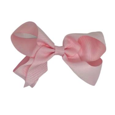 Imagem de Laço Infantil de Cabelo Menina Tamanho G Lacinho em Gorgorão com Presilha Bico de Pato (Rosa Bebê)