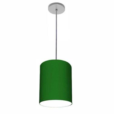 Imagem de Lustre Luminária Pendente Vivare Free Lux Pe-4104cz Cúpula Em Tecido 15x25cm Verde-folha Canopla Cinza E Fio Cristal