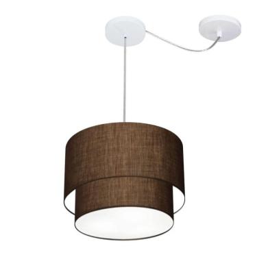 Imagem de Lustre Pendente Duplo Cilíndrico Com Desvio De Centro Vivare Md-4358 Cúpula Em Tecido 30x25cm - Bivolt Café 127/220v