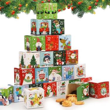Imagem de Sliner 48 caixas de calendário do advento de Natal DIY vazias 24 dias caixas de presente de contagem regressiva 2025 recipientes com número de papelão para biscoitos, chocolate, doces, lembrancinhas