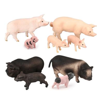 Imagem de Conjunto de estatuetas de porco realista, 9 peças de PVC, figuras de animais de fazenda para crianças