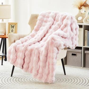 Imagem de Cobertor decorativo DREAMNINE com pele de coelho sintética rosa 50x60