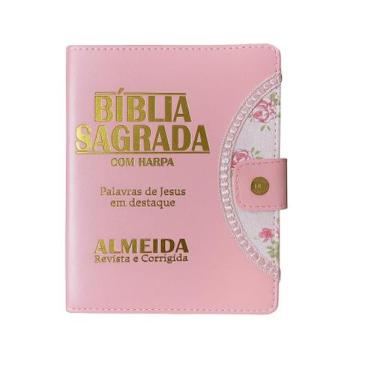Imagem de Bíblia Letra Grande Sagrada Com Caneta Tecido Harpa Floral