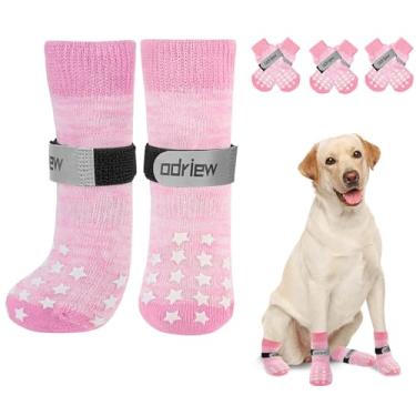Imagem de ODRIEW Odriew 6 Pcs Meias Para Cães Para Evitar Lambidas Nas Patas, Meias Dupla Face Antiderrapantes Para Cães Para Pisos De Madeira Protetor De Pata Antiderrapante Com Tiras Elásticas Reflexivas Pa