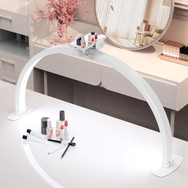 Imagem de Kadden - Luminária de mesa grande de LED dobrável de meia lua com suporte de telefone, luz de arco atualizada para técnicas de unhas com chave de fio para beleza de tatuagem de manicure (branca,