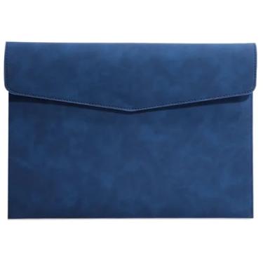 Imagem de Pastas de arquivo A4 Pasta de arquivo de couro simples grande capacidade bolsa de documentos moda pasta de dados contrato Bill Office Paper Organizer File Jacket (azul)