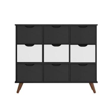 Imagem de Nicho Organizador Retro Preto com 9 Gavetas Branco/Preto - Qmovi