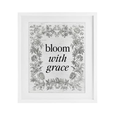 Imagem de Stupell Industries Impressão emoldurada branca com borda vintage Bloom with Grace sob vidro, design por Lettered and Lined, 16 x 13