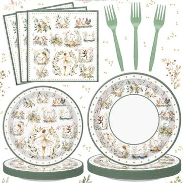 Imagem de Havawish 96 peças 12 dias de pratos de papel de Natal e guardanapos decorações de mesa descartáveis suprimentos de festa para 24 convidados 12 dias de utensílios de mesa de Natal pratos de Natal