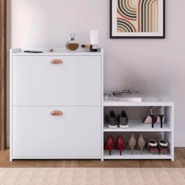 Imagem de Sapateira Banquinho 21 Pares Sapato Organizadora Prateleira Gaveta Basculante Hall De Entrada(MILANO BRANCO)