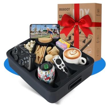 Imagem de Bandeja com suporte para copos de sofá, copo duplo, organizador de lanches e bebidas, impermeável, antiderrapante, grande, para sofá, cama, acampamento, lava-louças, antiderramamentos, bebidas e