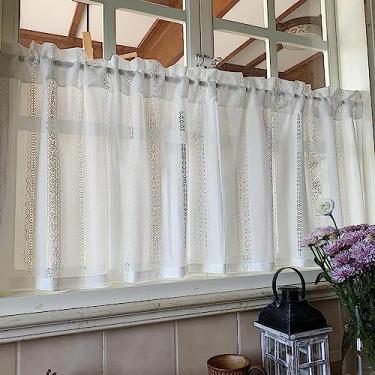 Imagem de Cortina de cozinha curta cortinas ocas, cortina de tule, pequenas cortinas de meia janela, cinza, cortinas curtas para cozinha, café casa de banho, cortinas respiráveis leves e arejadas, 1 peça, 290