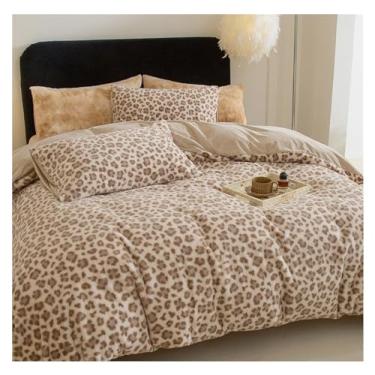 Imagem de AKALNNB Jogo de cama de edredom com estampa de leopardo, conjunto de 4 peças, capa de edredom quente de inverno, conjunto de cama de veludo leite, conjunto de cama e edredom