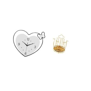 Imagem de Fenteer Relógio de Parede em Formato de Coração de Acrílico E Suporte Giratório para Escorredor de Copos, Design Criativo, Movimento Silencioso, Organizador D