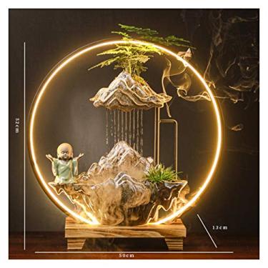 Imagem de Fonte de mesa Zen Lucky fonte de água paisagem objeto sala de estar entrada escritório secretária humidificador abertura presente de inauguração fontes de secretária (cor: Grande) (J)