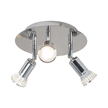 Imagem de KSSTEVNBD Refletor de teto redondo de 3 luzes, cor cromada, iluminação de ângulo ajustável, holofotes de banheiro de montagem em superfície, luminárias minimalistas modernas Gu10 para cozinha, quarto