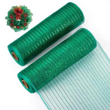 Imagem de Sparkeads Fita de malha decorativa de Natal de 20 metros, fitas de malha verde com seda metálica, fita de guirlanda de Natal em tecido de tule de 25 cm para guirlanda de árvore de Natal, escada