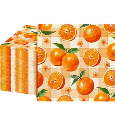 Imagem de 80 guardanapos laranja - guardanapos decorativos descartáveis de almoço de papel 16,5 x 16,5 polegadas com estampas laranja para casamento, aniversário, chá de bebê, festa temática, toalhas de mão de