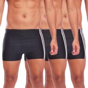 Imagem de Kit 3 Sungas Boxer Masculina Com Friso Moda Praia Verão Preto-Masculino