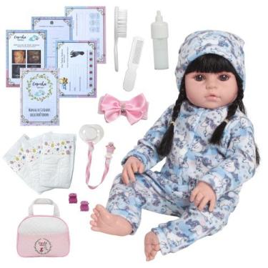 Imagem de Bebe Reborn Menina Corpo 100% Silicone Kit Completo Itens - Cegonha Re