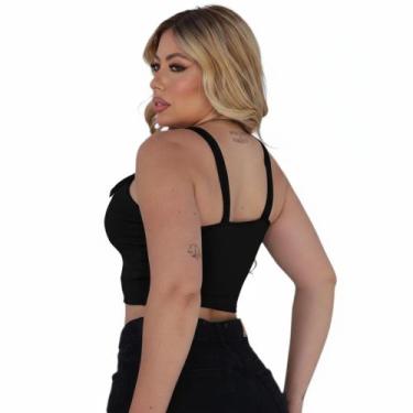 Imagem de Cropped com ilhós e fivela nas alças com bojo - Feroli