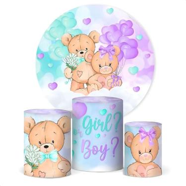 Imagem de Painel De Festa E Capa Cilindro D Chá Revelação Verde E Lilá