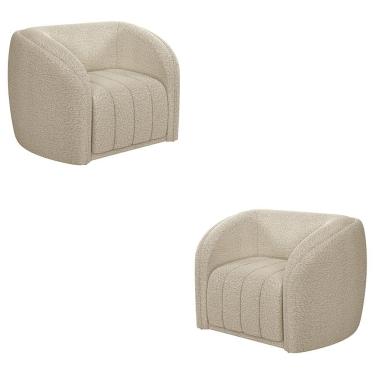 Imagem de Kit 2 Poltronas Decorativas Sala de Estar Adam Boucle Bege G45 - Gran Belo