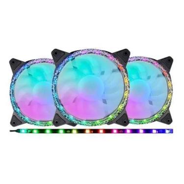 Imagem de Kit Com 3 Fans Kmex Star Rítmico Argb Rainbow Com Controladora