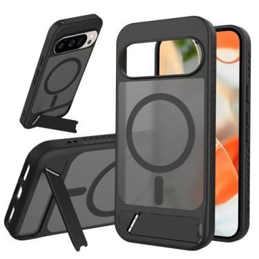 Imagem de Yetagso Capa magnética para Google Pixel 10/10 Pro/9/9 Pro, moldura antiderrapante translúcida fosca PC traseira dobrável com suporte, capa protetora para celular, compatível com acessórios MagSafe